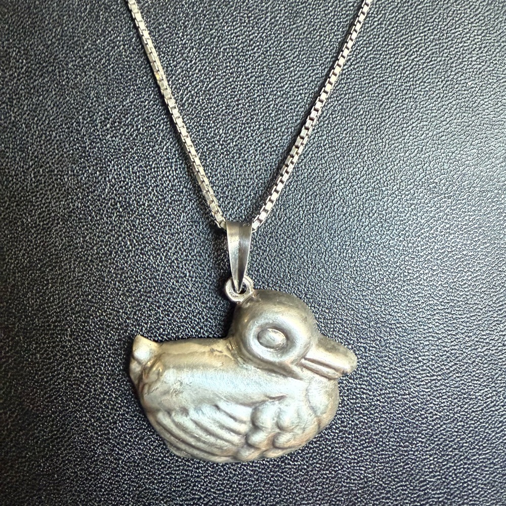 Vintage Silver-Tone Duck Pendant Necklace